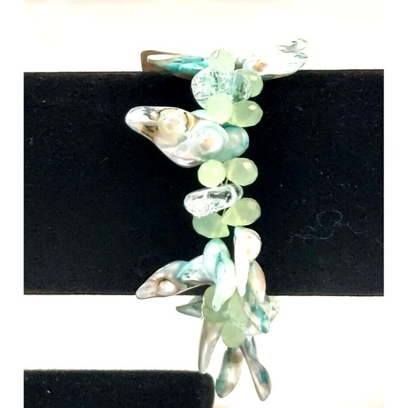 Blister pearls Glass Beaded Bracelet 7 1/2" Dyed pick your color Blue or Green - Picture 9 of 11